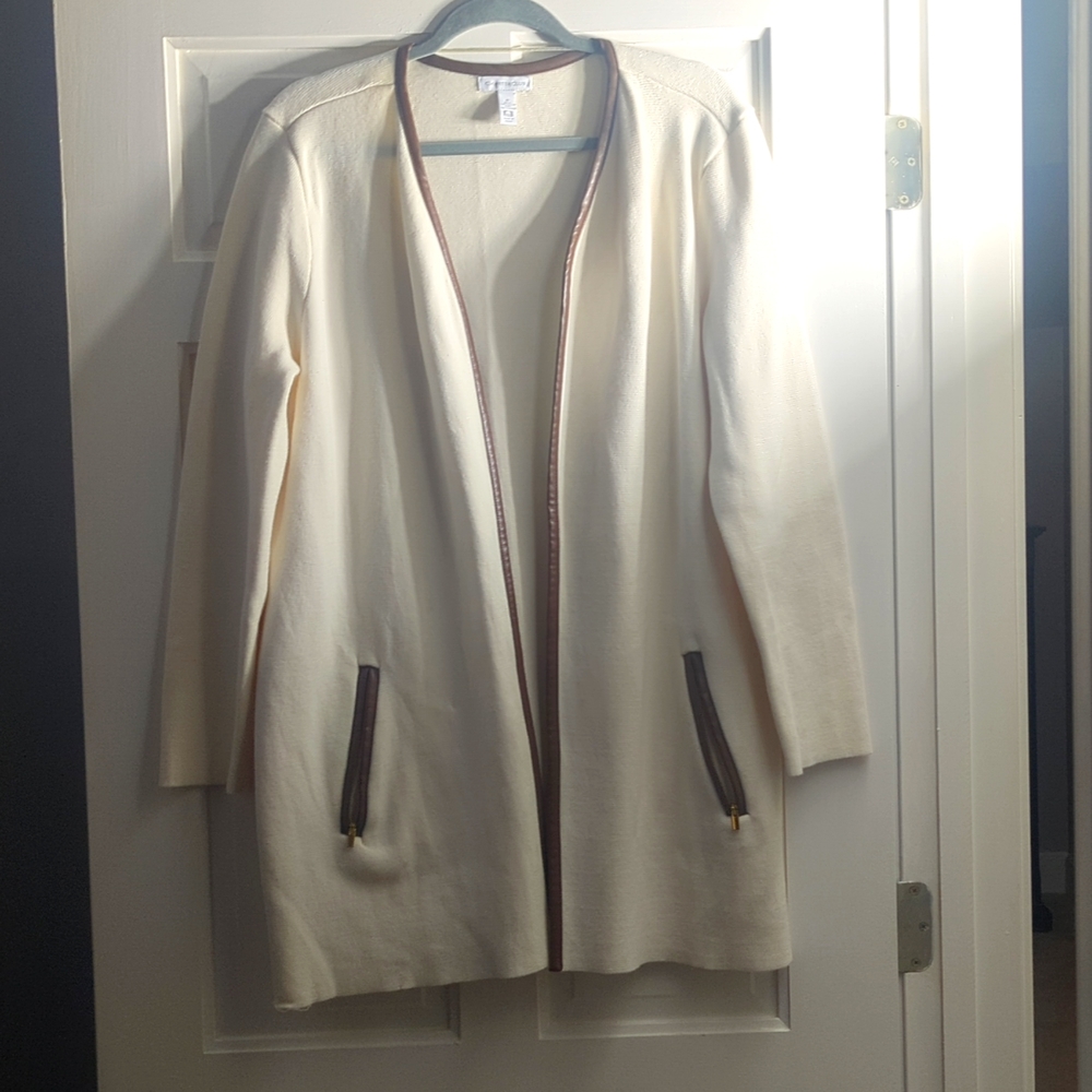 Ladies Knit jacket with faux leather trim